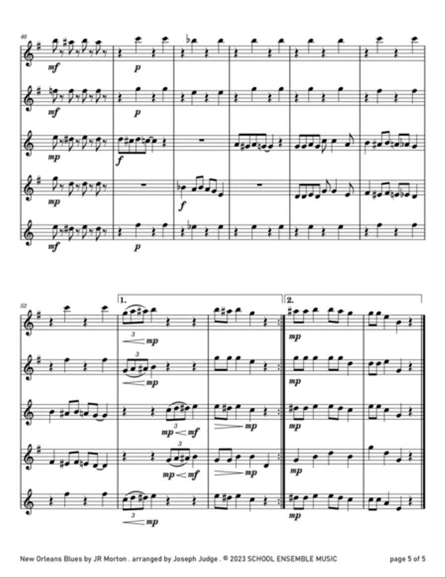 New Orleans Blues by JR Morton for Saxophone Quartet in Schools Saxophone Quartet scores gallery preview page 5