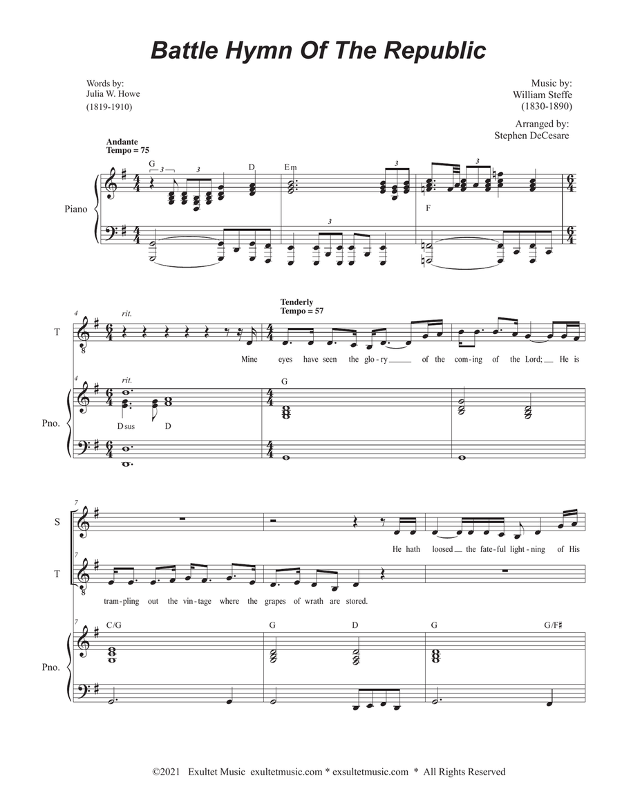 The Battle Hymn of the Republic (Duet for Soprano and Tenor solo) Tenor Voice scores gallery preview page 2