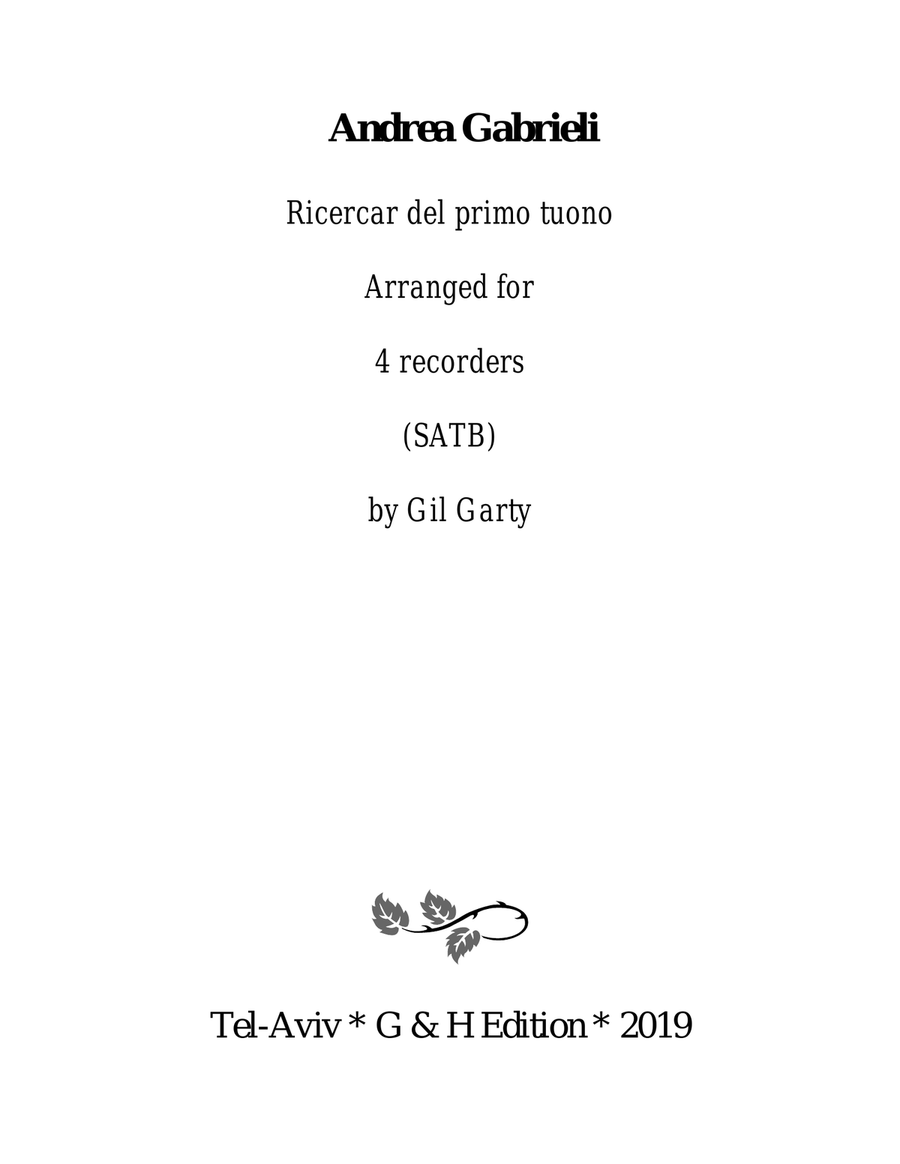 Ricercar del primo tuono (arrangement for 4 recorders)