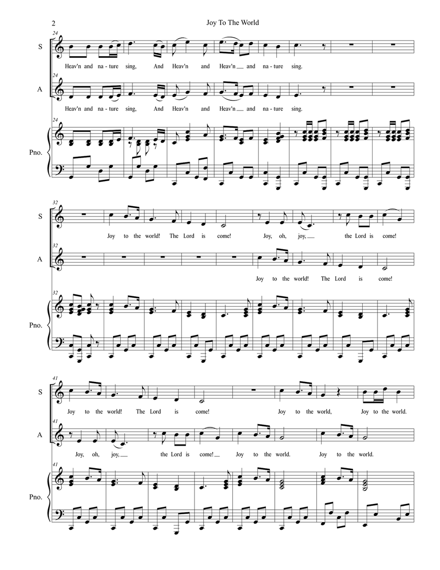 Joy To The World (Duet for Soprano and Alto Solo) Alto Voice scores gallery preview page 3