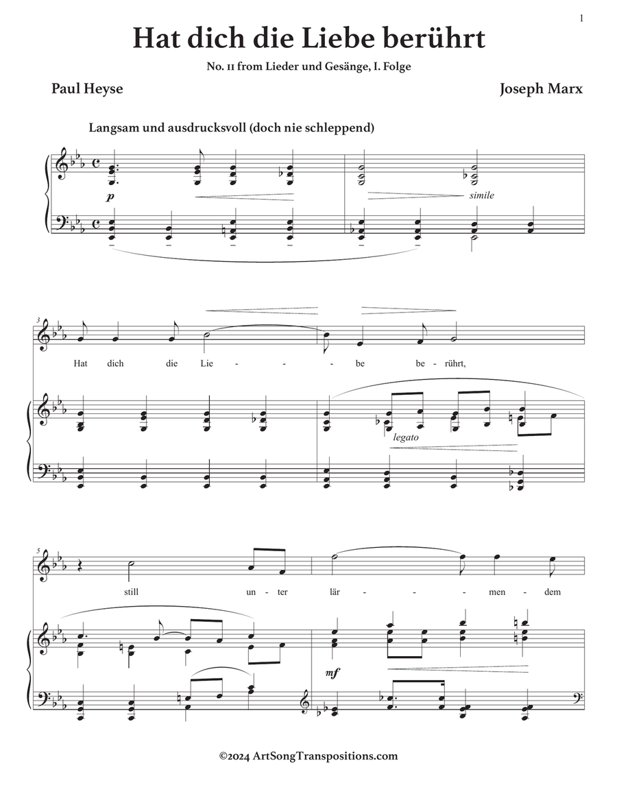 MARX: Hat dich die Liebe berührt (transposed to E-flat major, C major, and B-flat major) Piano, Vocal scores gallery preview page 2