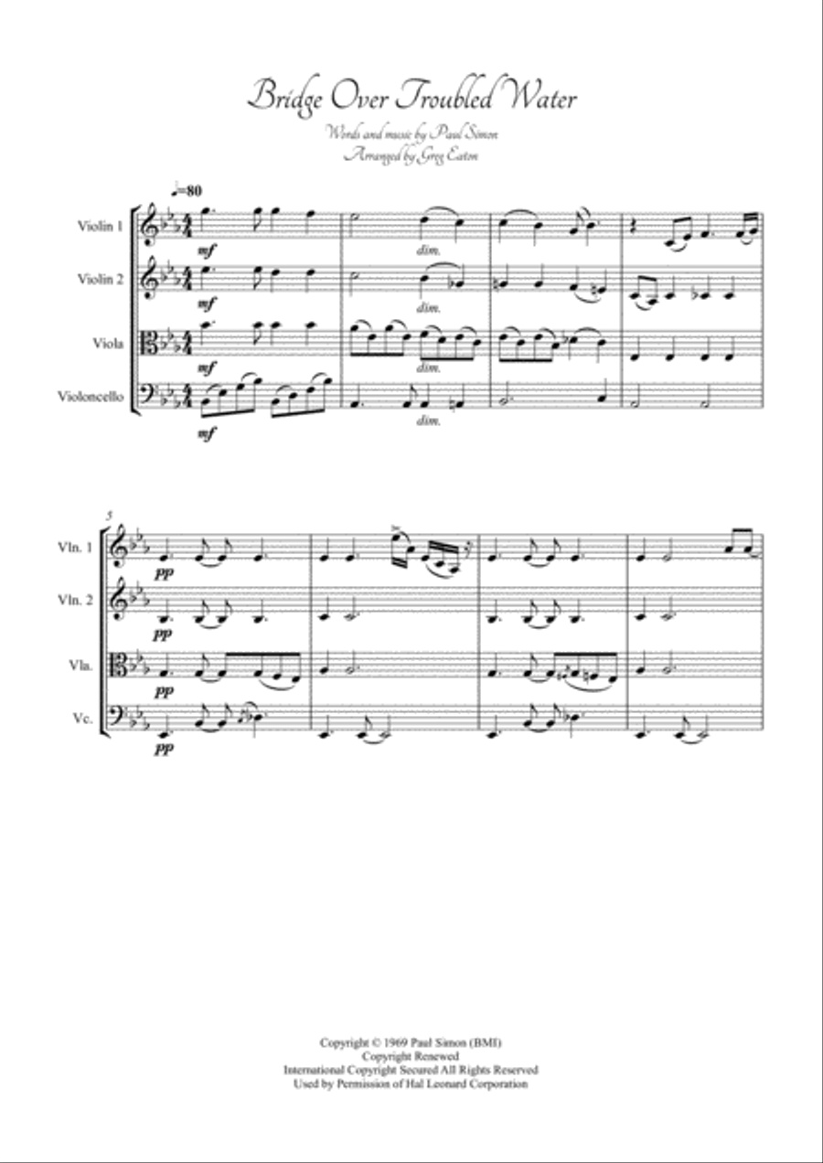 Bridge Over Troubled Water String Quartet scores gallery preview page 1