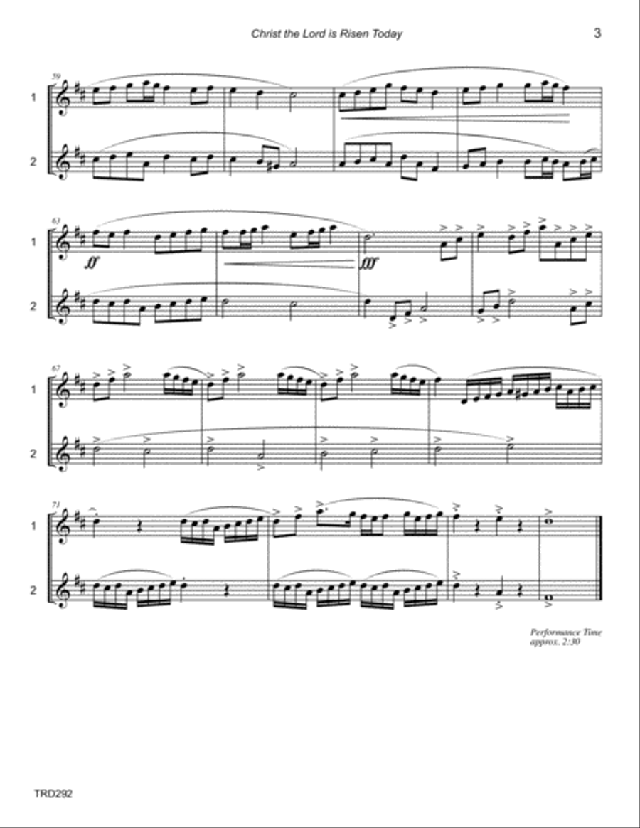 CHRIST THE LORD IS RISEN TODAY - TRUMPET DUET (unaccompanied) Trumpet Duet scores gallery preview page 3