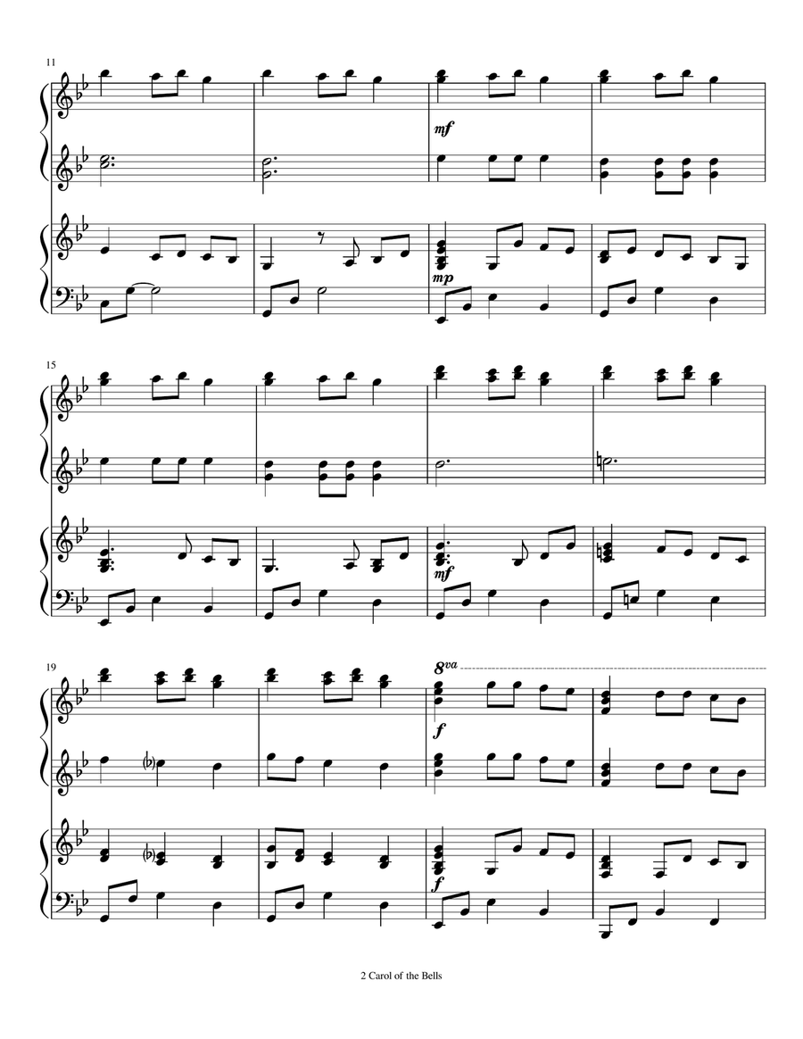 Carol of the Bells (Ukrainian Bell Carol) Piano Duet 1 Piano, 4-Hands scores gallery preview page 3
