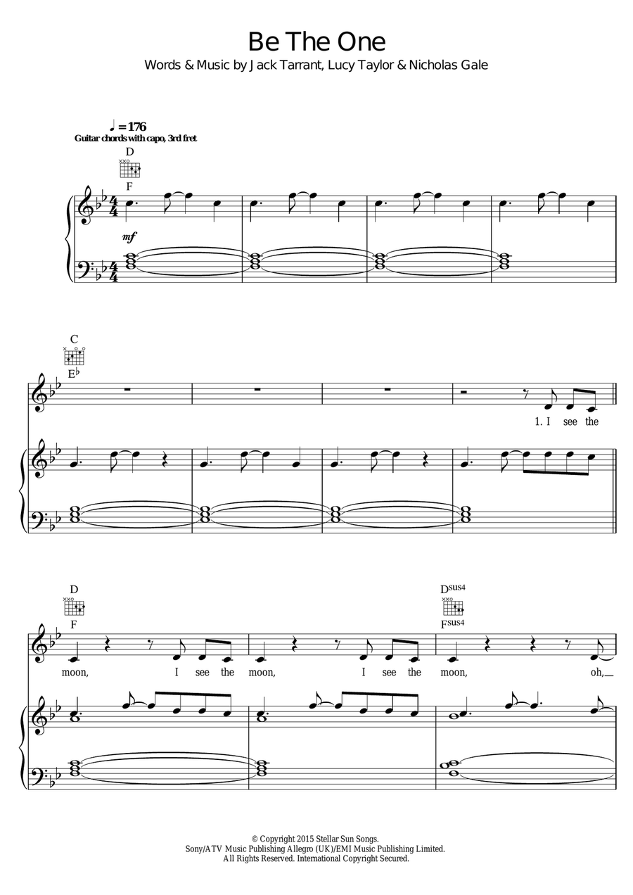 Be The One Piano, Vocal scores gallery preview page 1