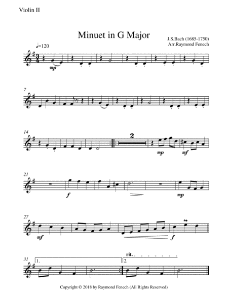 Minuet in G Major - J.S.Bach - String Quartet image number null