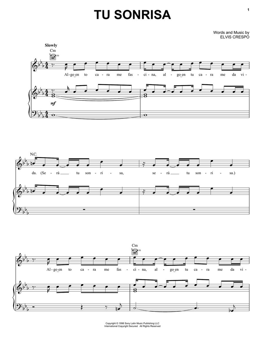 Tu Sonrisa Piano, Vocal, Guitar scores gallery preview page 1
