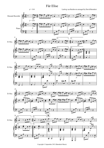 Fur Elise for Descant Recorder and Piano image number null