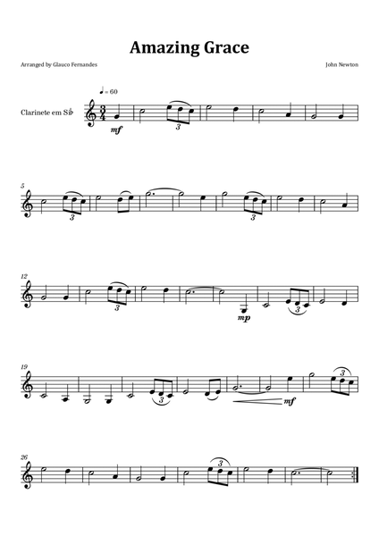 Amazing Grace - Clarinet Solo image number null
