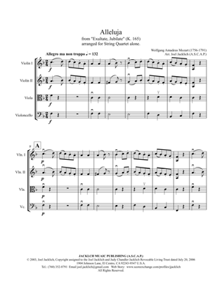 Book cover for Alleluja from Exultate Jubilate, K. 165 (for String Quartet)