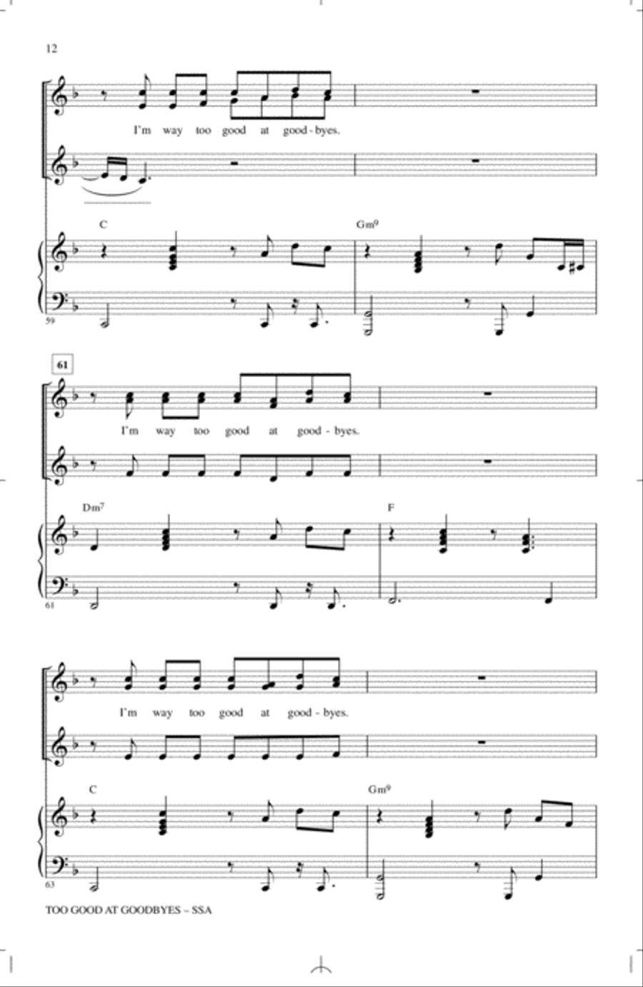 Too Good At Goodbyes SSA scores gallery preview page 11