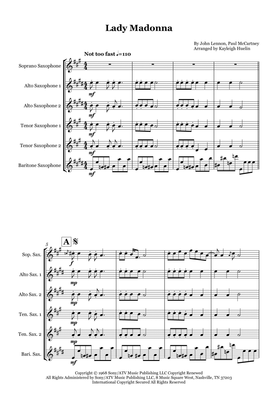 Lady Madonna Woodwind Ensemble scores gallery preview page 1
