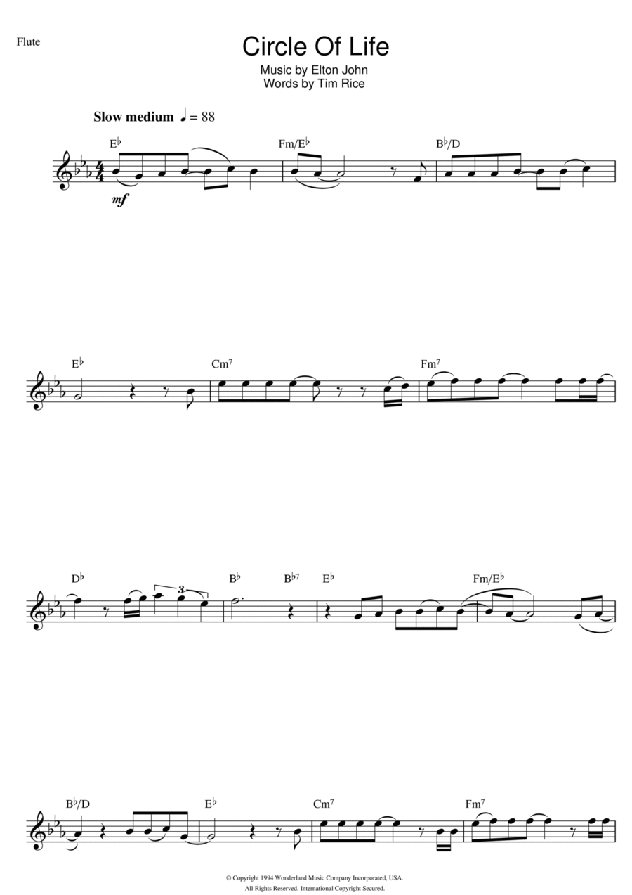 Circle Of Life (from The Lion King) Flute Solo scores gallery preview page 1