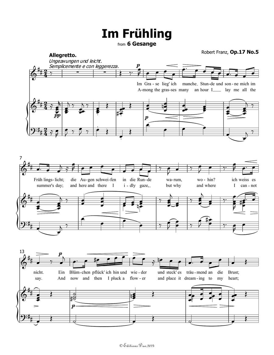 Im Fruhling, by Robert Franz, in D Major Voice scores gallery preview page 3