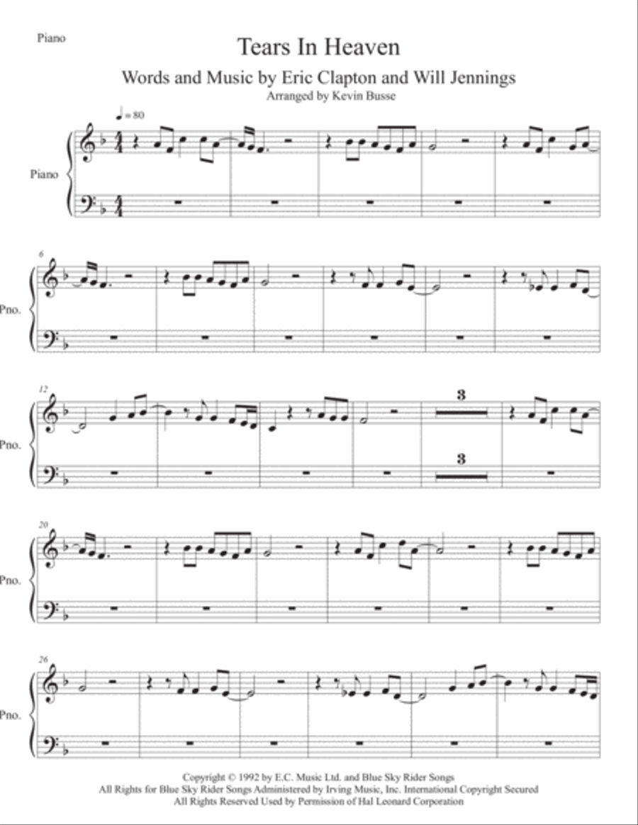 Tears In Heaven Easy Piano scores gallery preview page 1