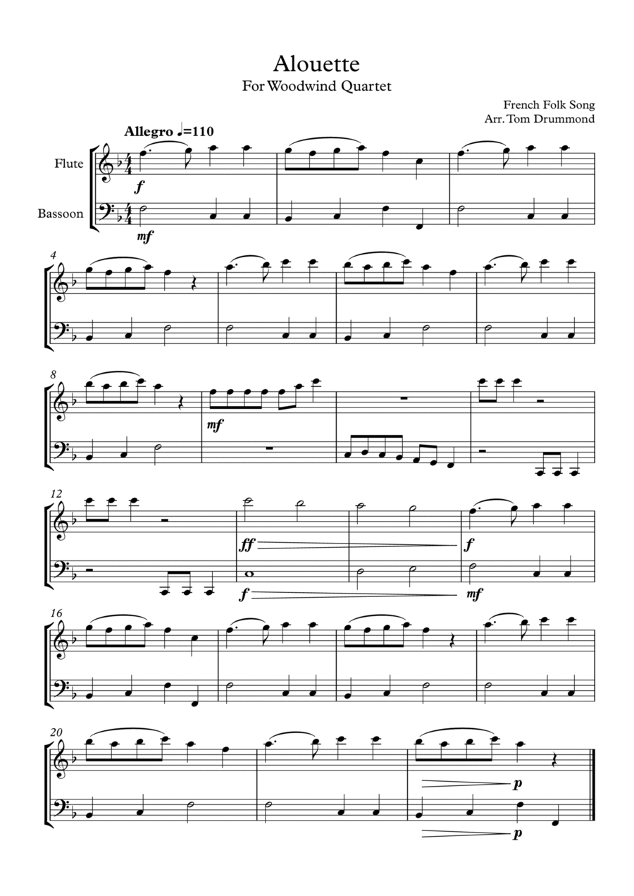 Alouette Woodwind Duet scores gallery preview page 1