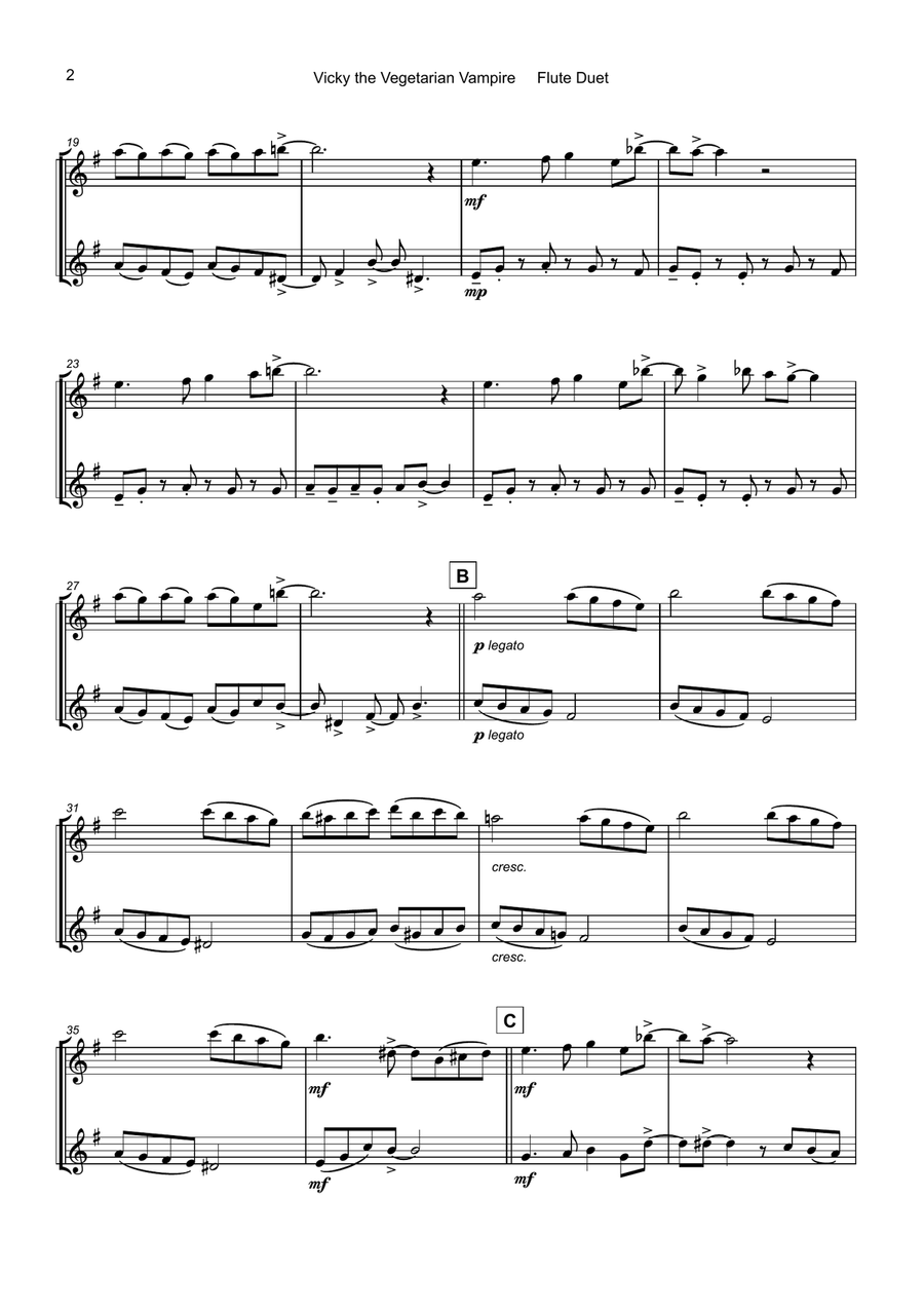 Vicky the Vegetarian Vampire, Halloween Duet for Flute by David McKeown Flute Duet - Digital Sheet Music page 3