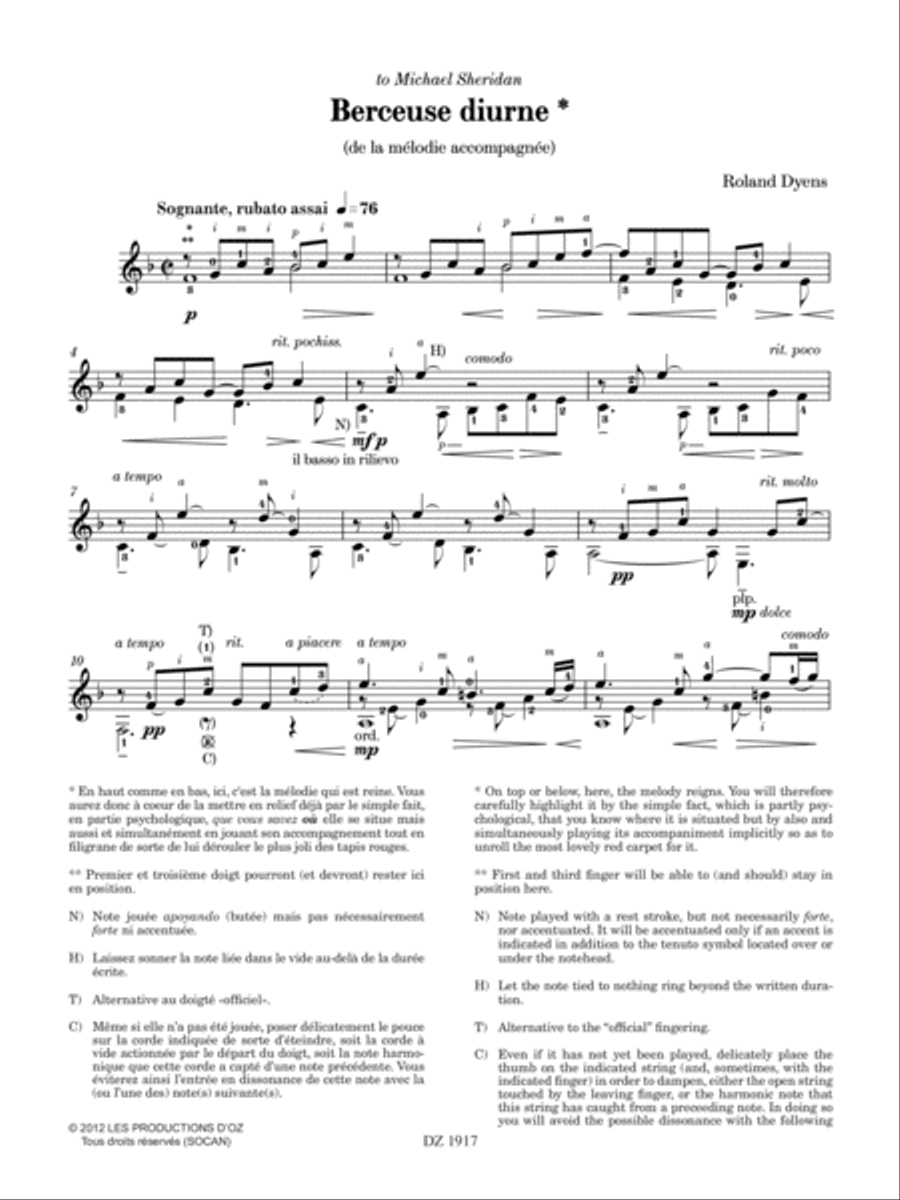 Les 100 de Roland Dyens - Berceuse diurne Classical Guitar scores gallery preview page 2