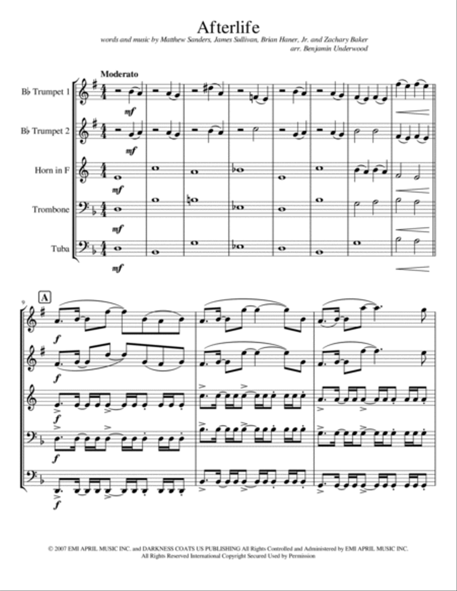 Afterlife Afterlife Brass Ensemble scores gallery preview page 1