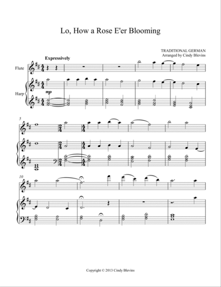Lo, How a Rose E'er Blooming, for Harp and Flute Flute scores gallery preview page 2
