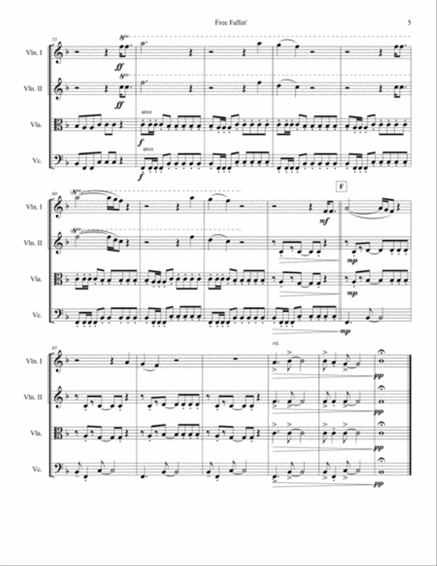 Free Fallin' Free Fallin' String Quartet scores gallery preview page 5