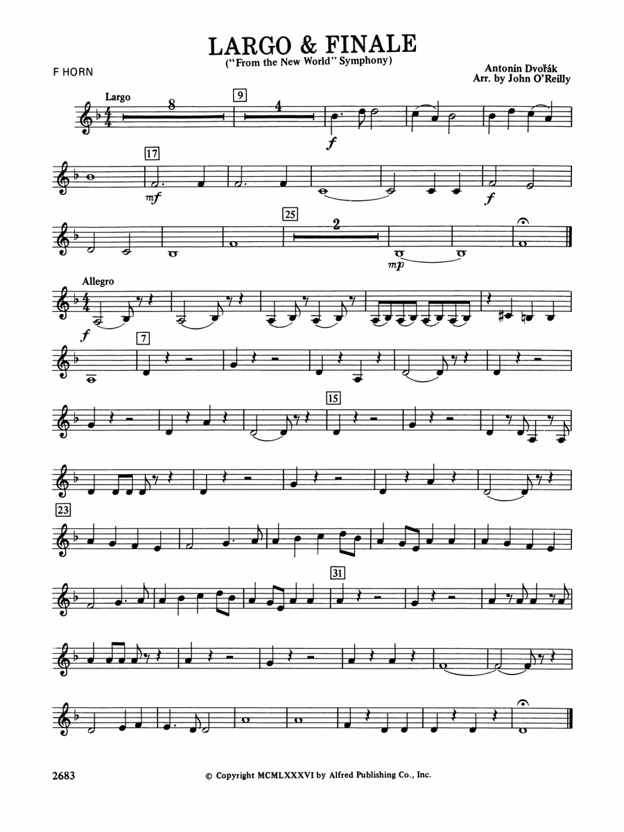 Largo and Finale from the New World Symphony: 1st F Horn