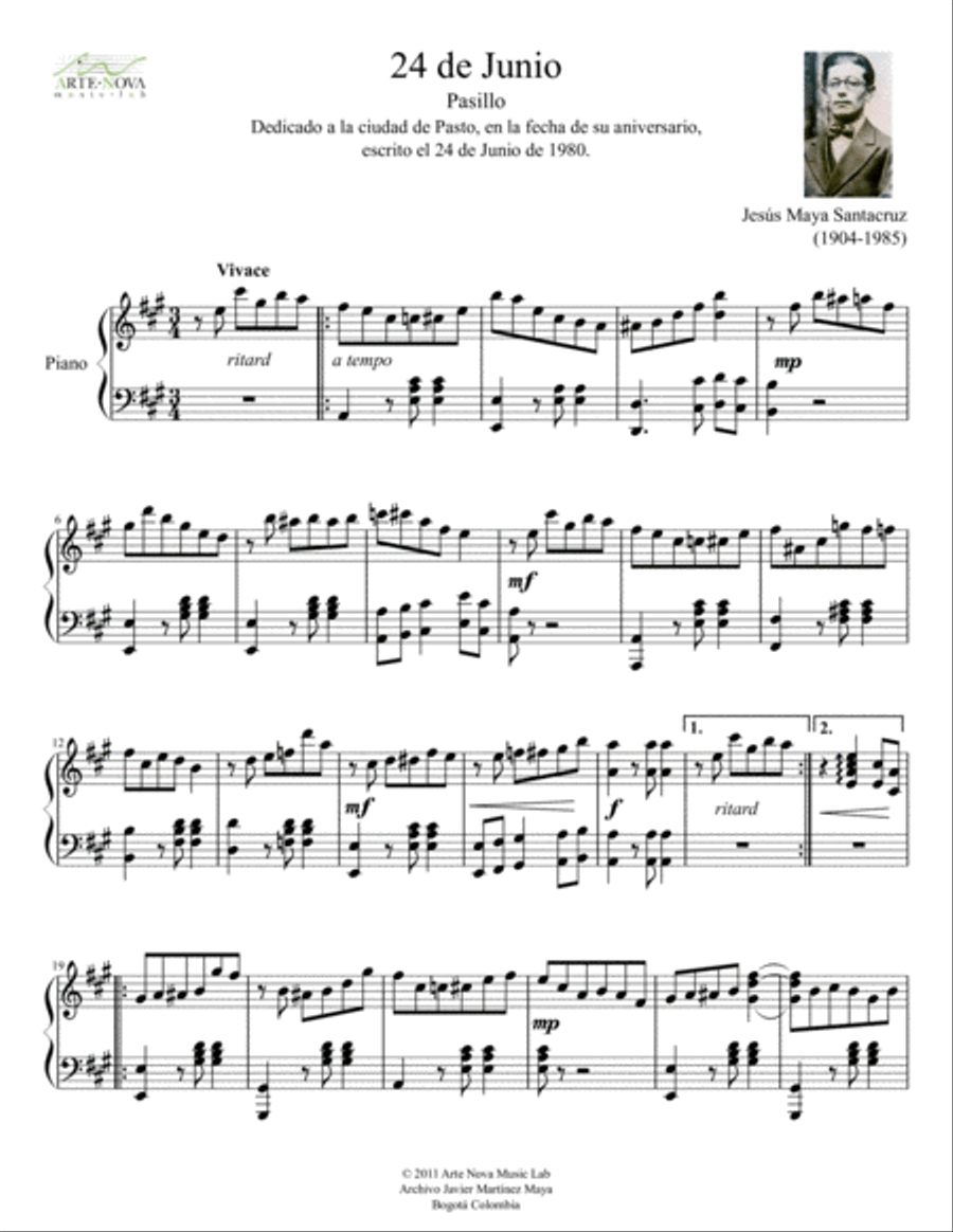 24 de Junio (Pasillo Colombiano) Piano Solo scores gallery preview page 2