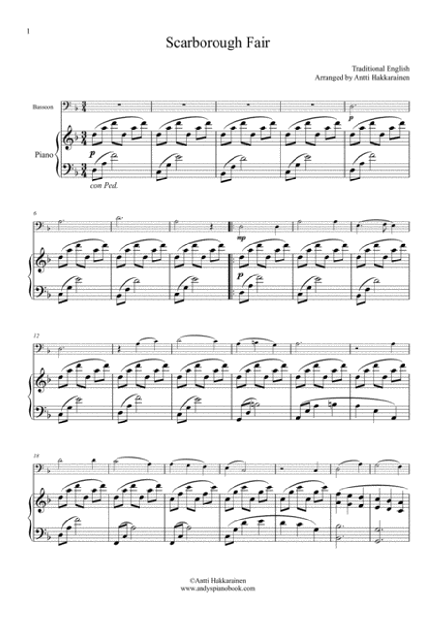 Scarborough Fair - Bassoon & Piano Bassoon Solo scores gallery preview page 2