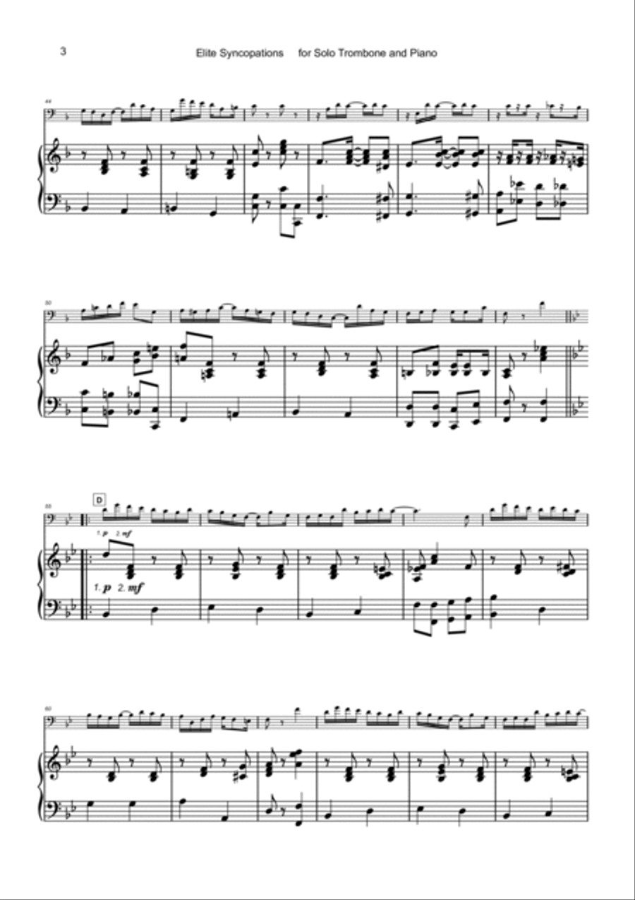 The Elite Syncopations for Solo Trombone and Piano Piano scores gallery preview page 4