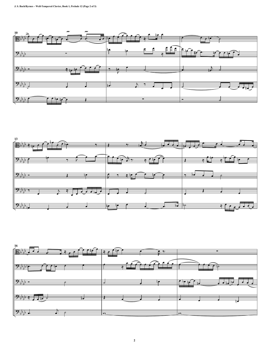 Prelude 12 from Well-Tempered Clavier, Book 1 (Trombone Quintet) Brass Quintet scores gallery preview page 2