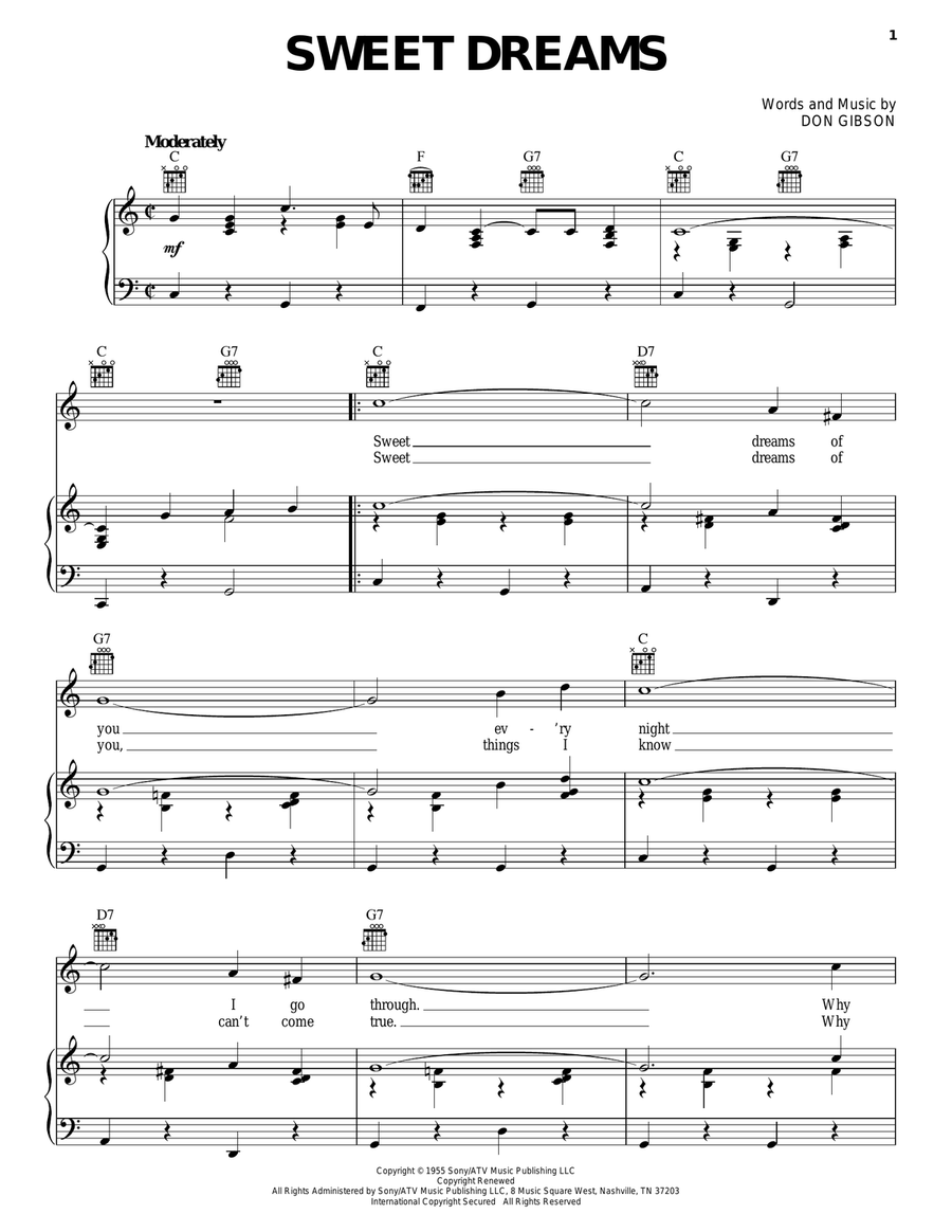 Sweet Dreams Piano, Vocal, Guitar scores gallery preview page 1