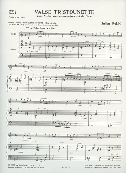 Valse Tristounette - Violon et Piano