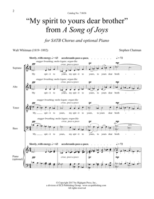 A Song of Joys: My spirit to yours dear brother (Downloadable)