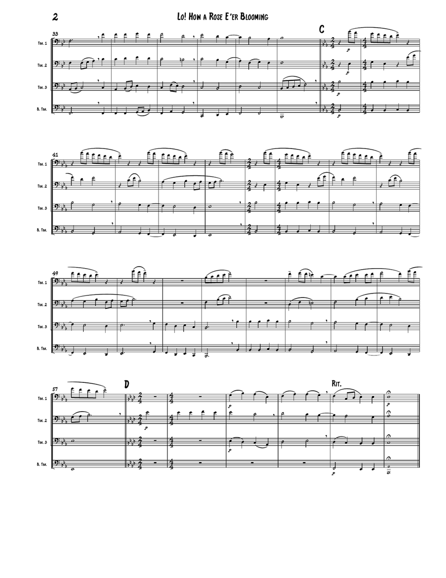 Lo! How a Rose E’er Blooming (Trombone Quartet) Brass Quartet scores gallery preview page 2