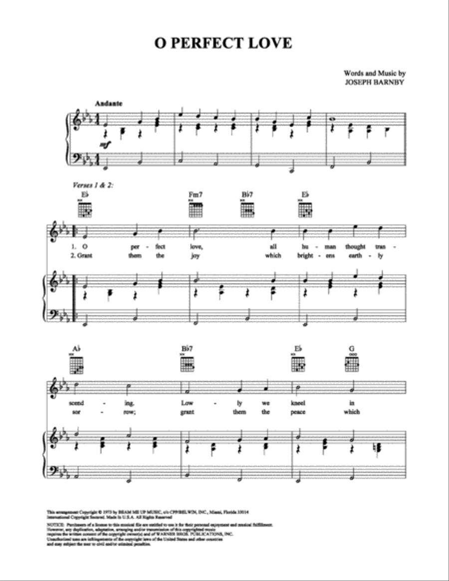 O Perfect Love Piano, Vocal, Guitar scores gallery preview page 1
