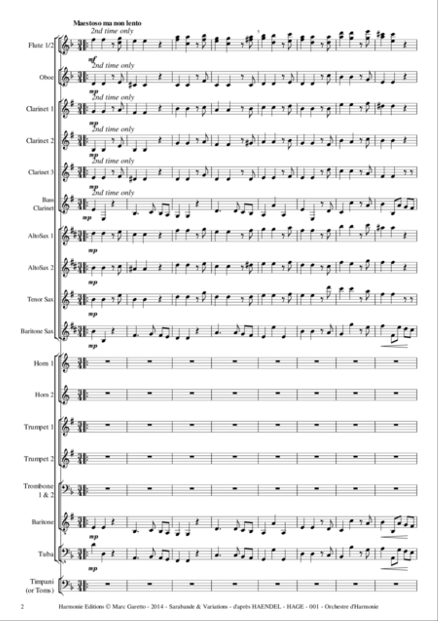 Sarabande & Variations - G.F. Haendel - arranged for Wind Concert Band by Marc Garetto Concert Band scores gallery preview page 2