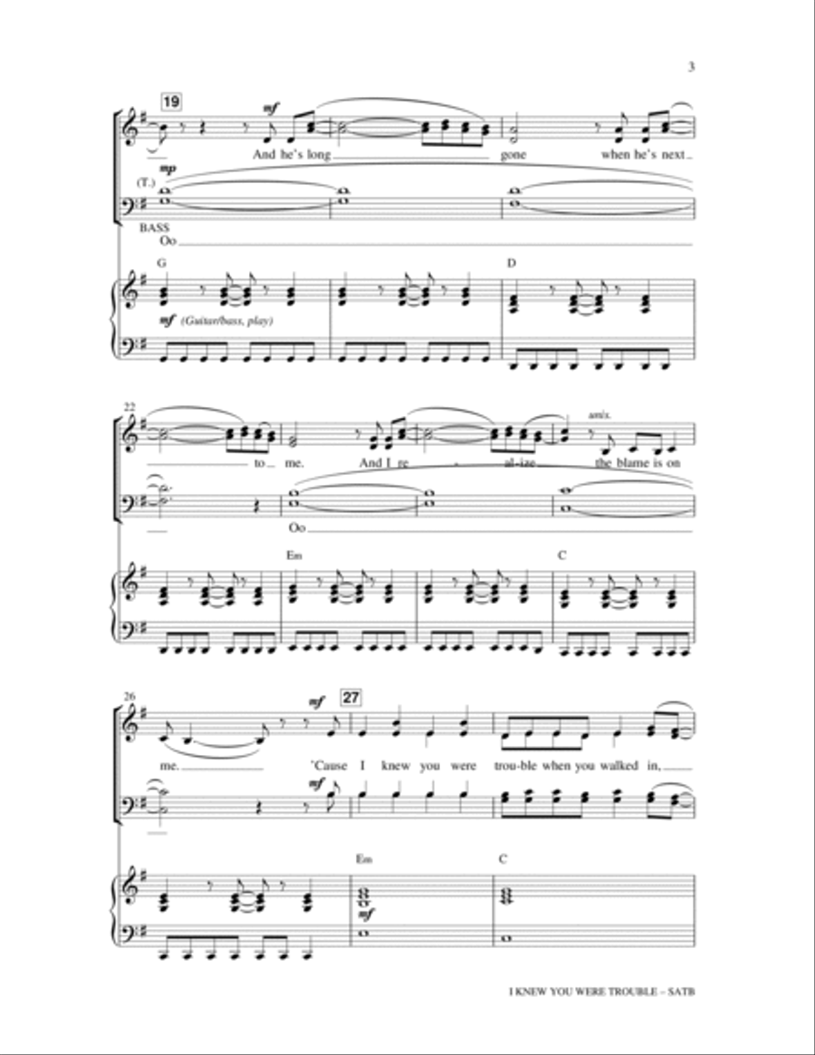 I Knew You Were Trouble 4-Part scores gallery preview page 3