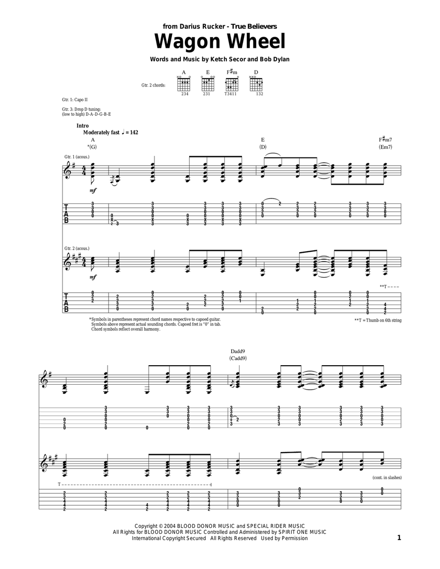 Wagon Wheel Wagon Wheel Acoustic Guitar scores gallery preview page 1