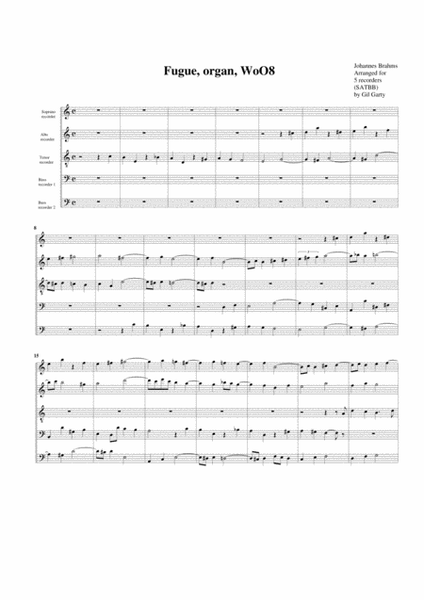 Fugue, WoO 8 (arrangement for 5 recorders)
