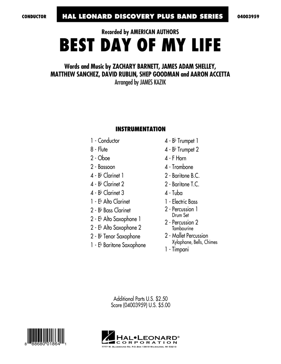 Best Day of My Life - Conductor Score (Full Score) Concert Band scores gallery preview page 1