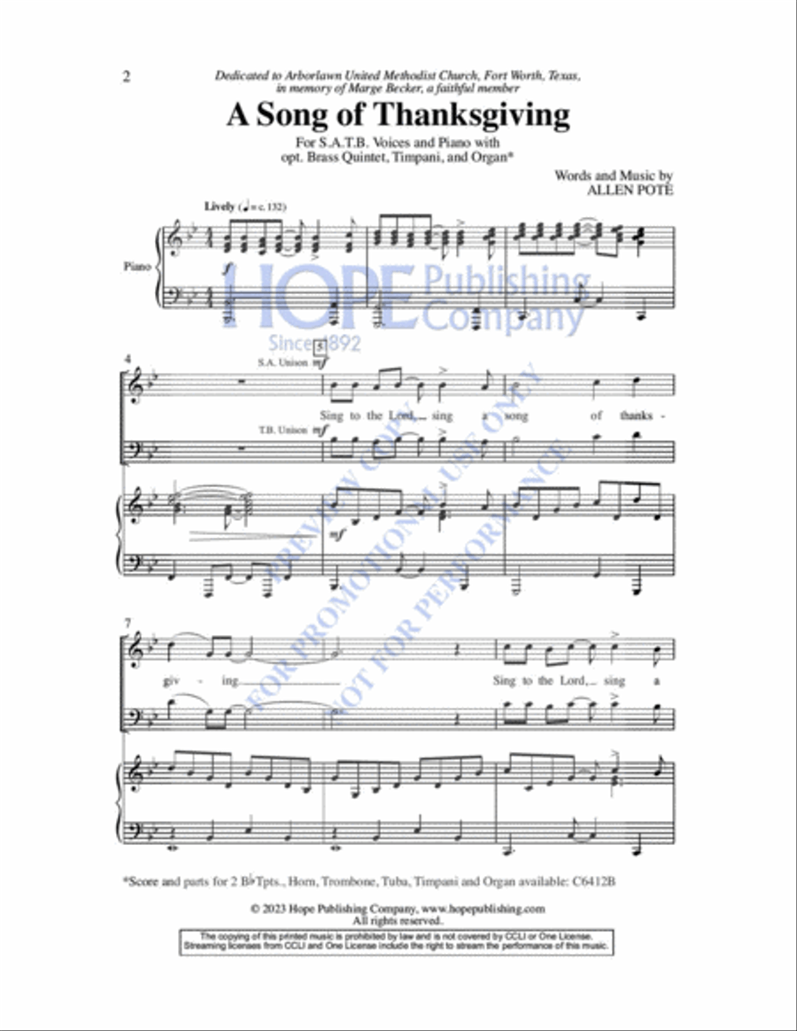A Song of Thanksgiving A Song of Thanksgiving Choir scores gallery preview page 3