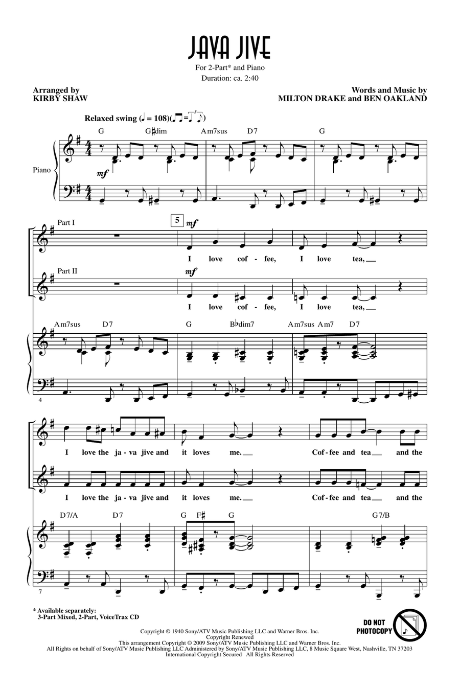 Java Jive (arr. Kirby Shaw) 2-Part scores gallery preview page 1