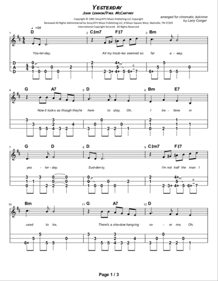 Yesterday Dulcimer scores gallery preview page 2