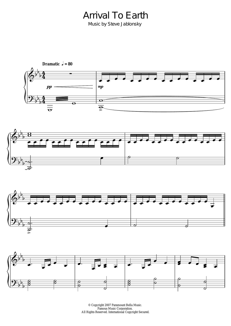 Transformers - Arrival To Earth Piano Solo scores gallery preview page 1