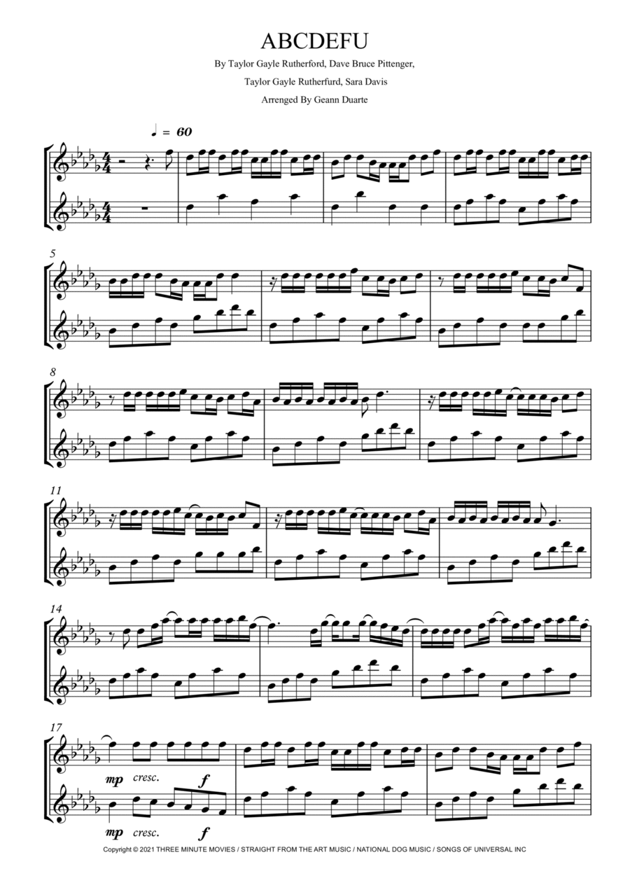 Abcdefu Woodwind Duet scores gallery preview page 1