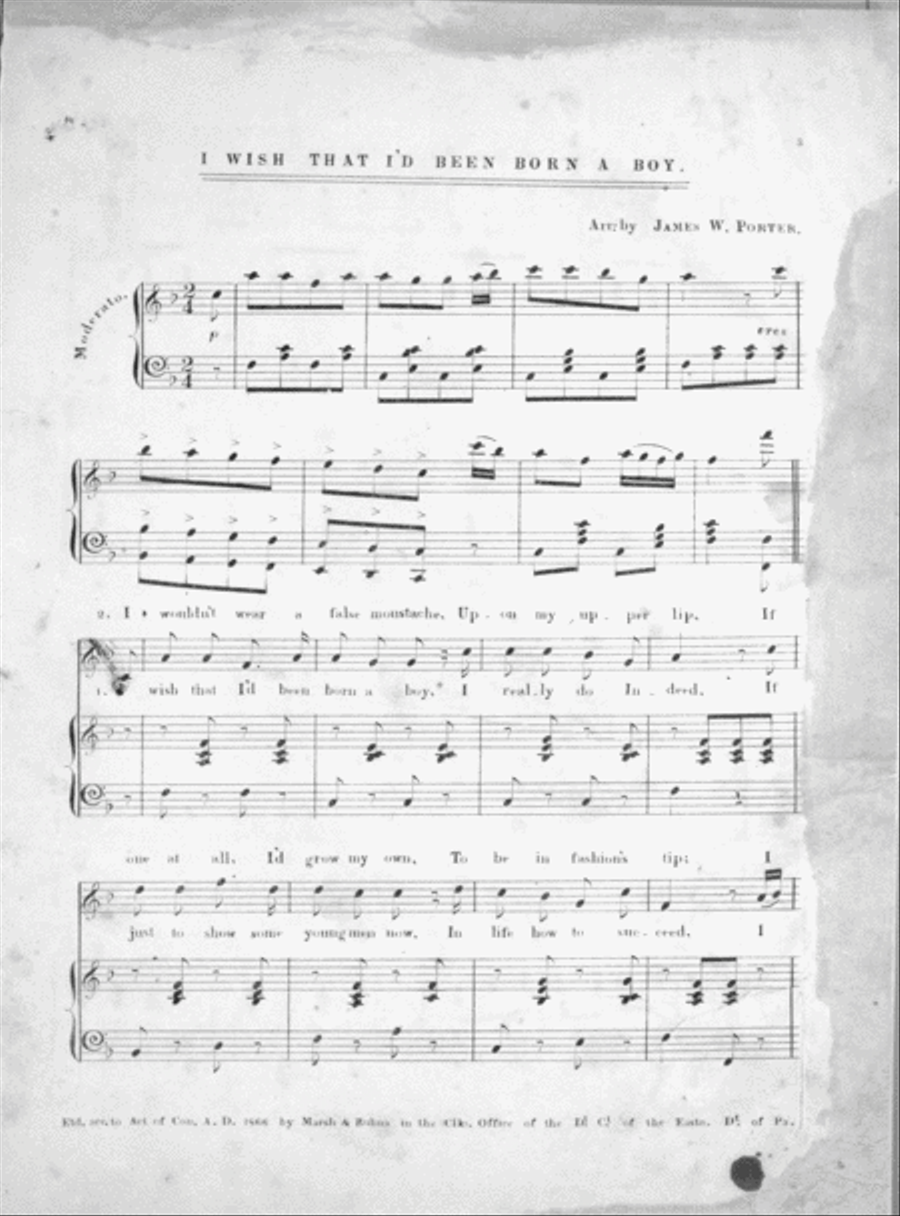 I Wish That I'd Been Born A Boy. Ladies Comic Song Voice scores gallery preview page 2