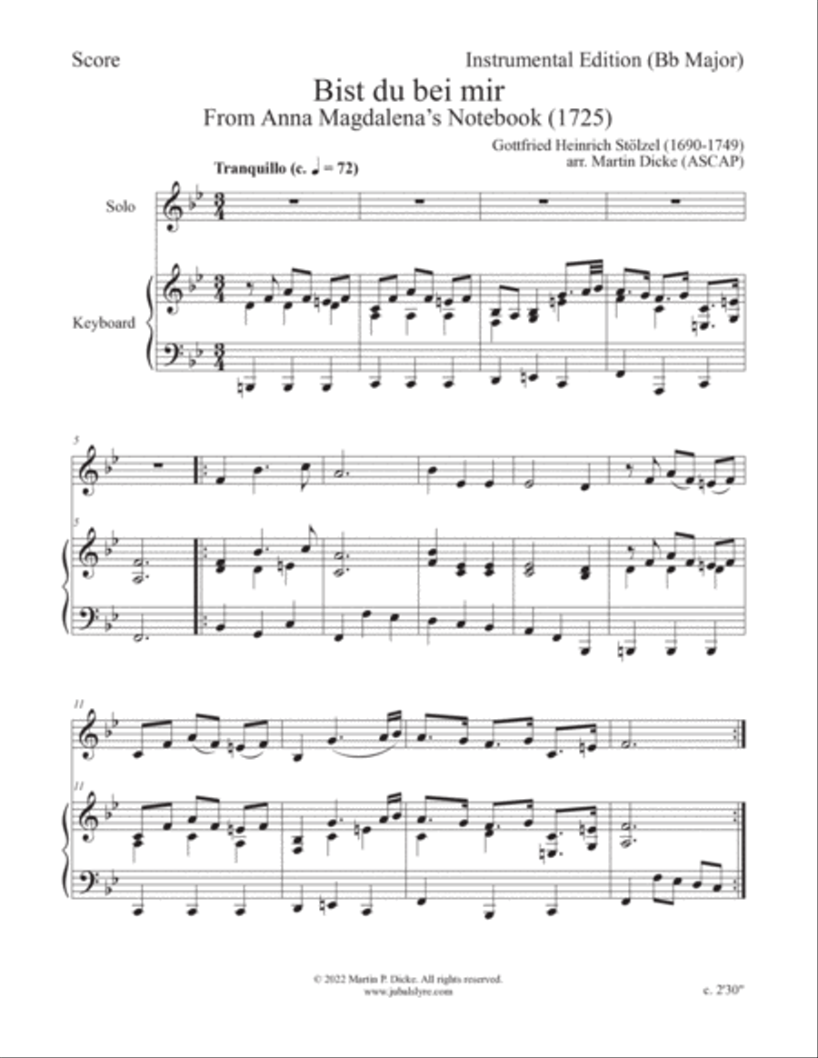 Bist du bei mir (Instrumental Edition in Bb Major with Keyboard) English Horn scores gallery preview page 2