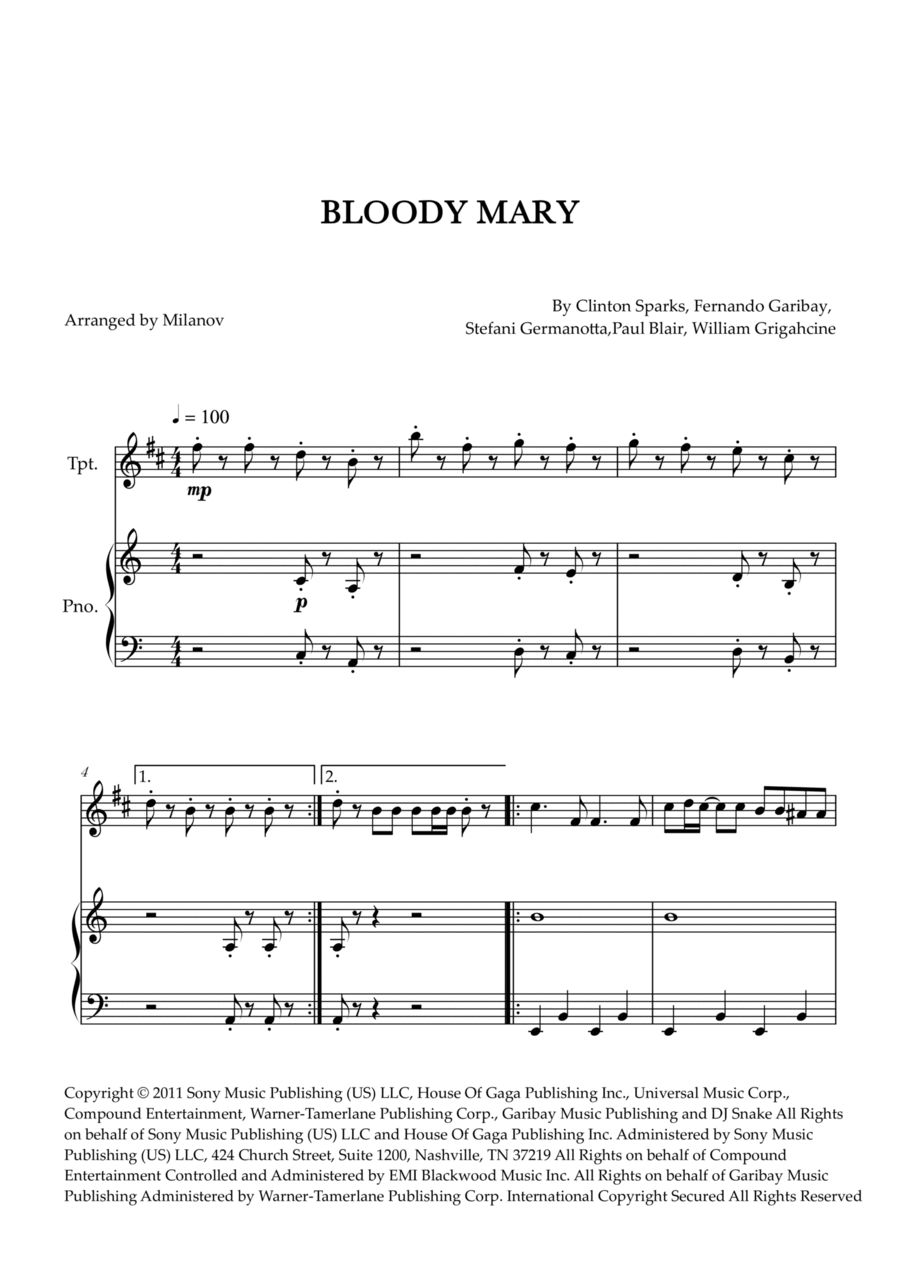 Bloody Mary B-Flat Trumpet scores gallery preview page 1