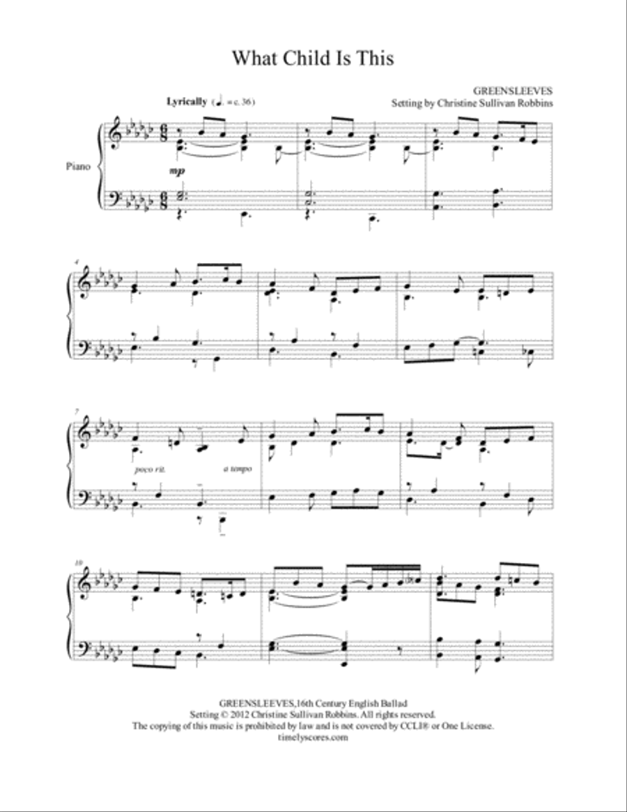 What Child Is This (Greensleeves) Piano Solo scores gallery preview page 1