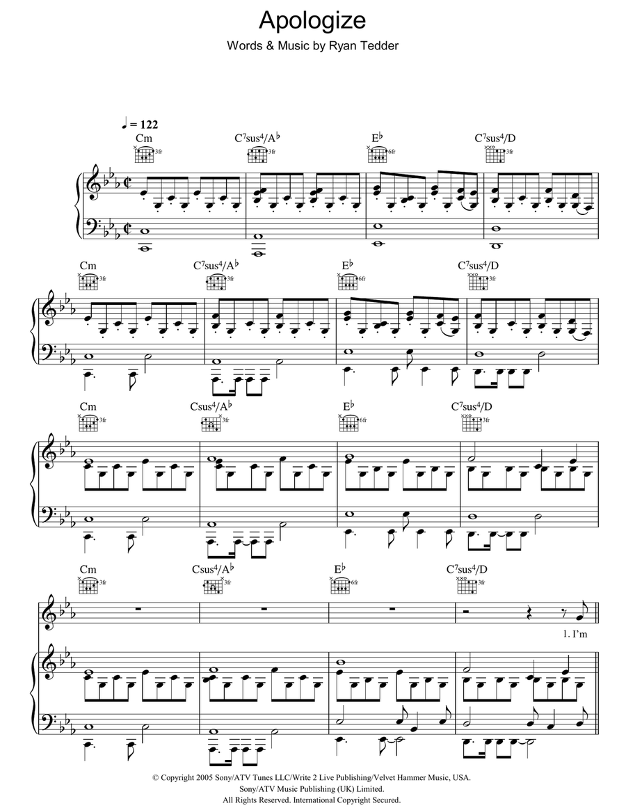 Apologize Acoustic Guitar scores gallery preview page 1